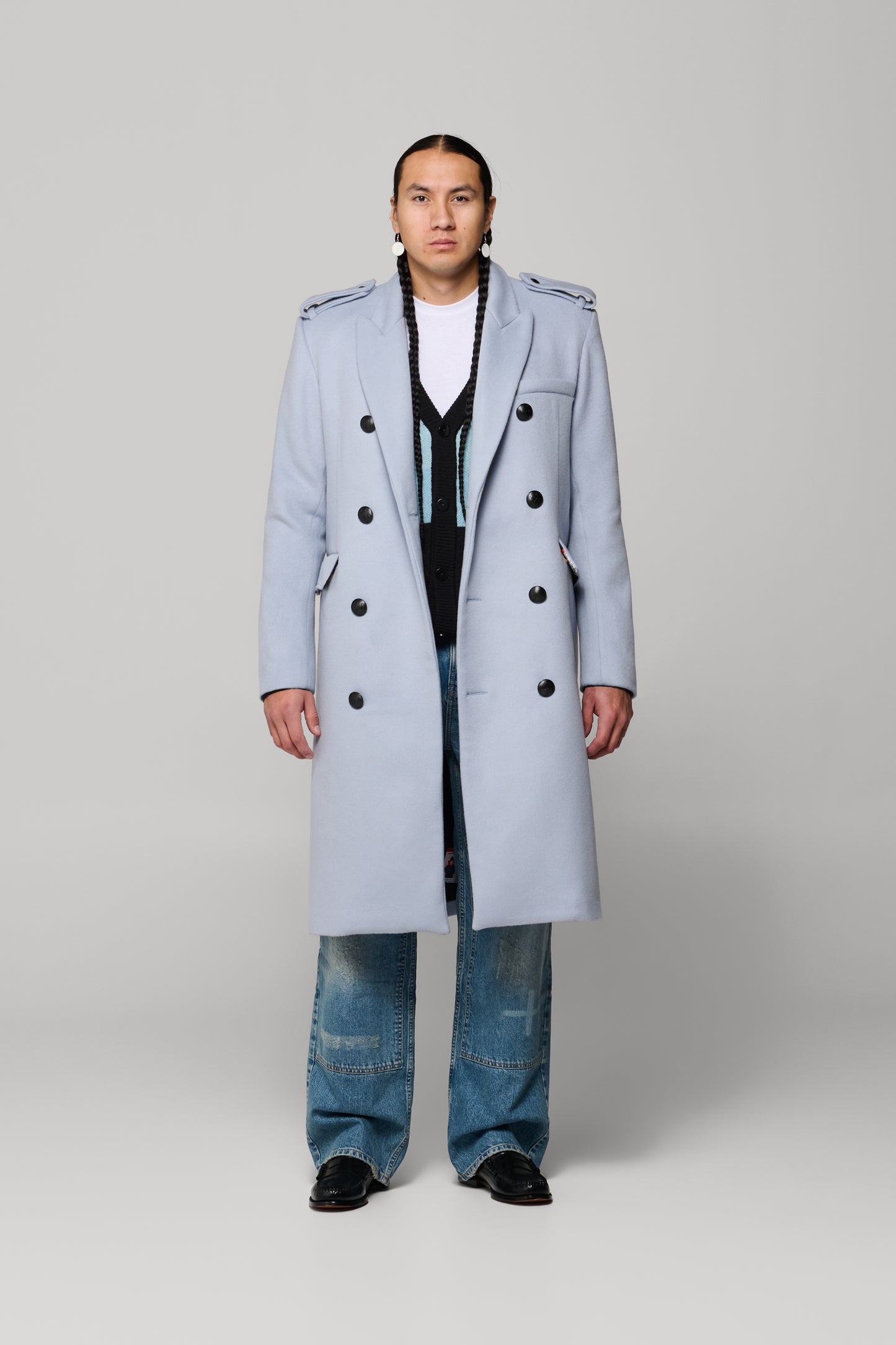 JJL Headman Wool Trench - Powder Blue