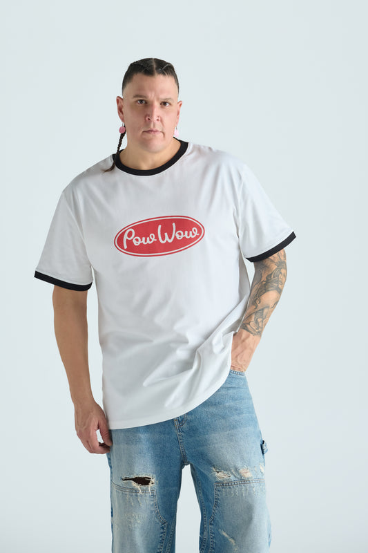 Pow Wow Ringer Tee - Ecru & Black