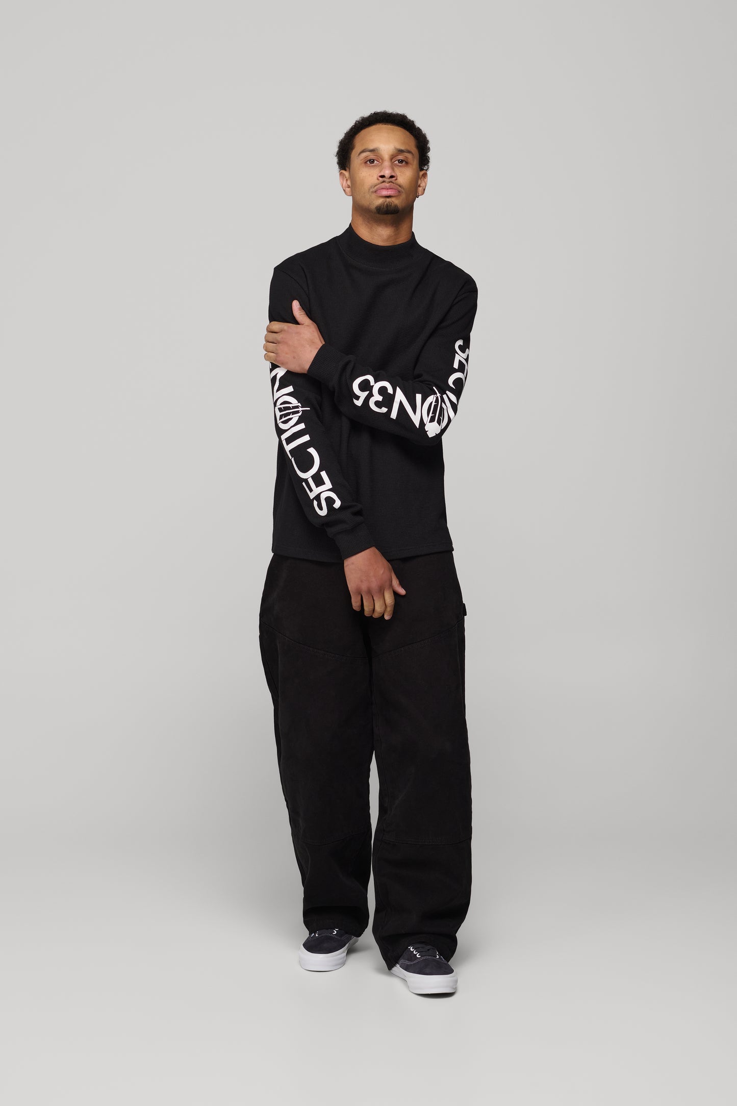 OG Waffle Mock Neck LS - Black