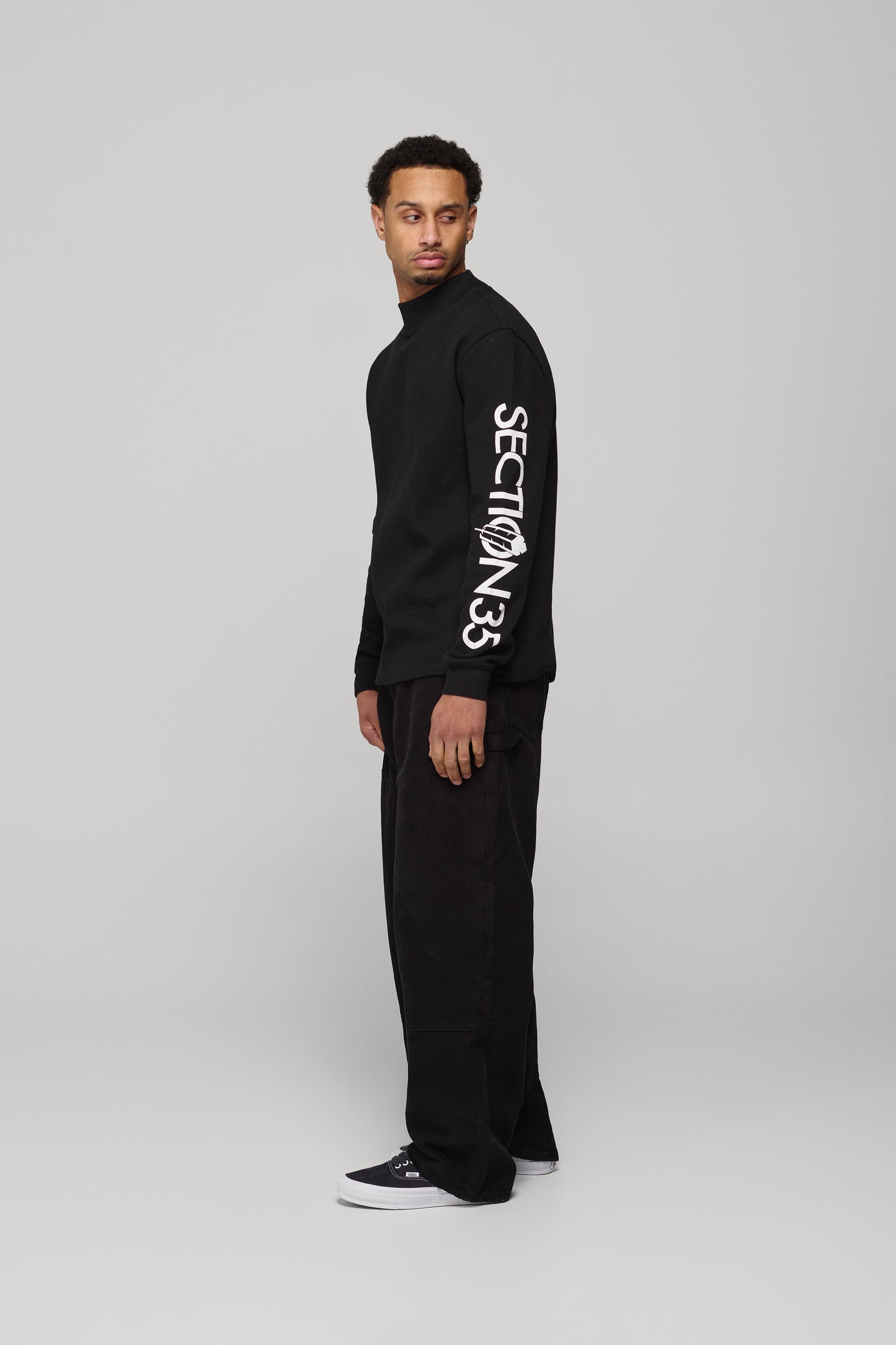 OG Waffle Mock Neck LS - Black